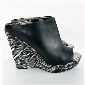 Sam Edelman Kylie Platform Wedge Mules, Peep-Toe, Black, 7M